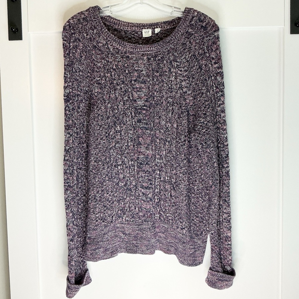 Gap 100% Cotton Cable Knit Sweater Purple Fisherman Chunky Women's Size XL